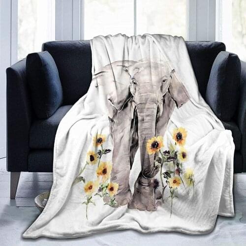 Sunflower Elephant Blanket Animal Bedding Throw Blanket Soft Cozy Fleece Plush Reversible Blanket for Baby Adults Couch Sofa