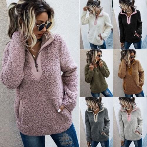 Casual Oversized Fluffy Hoodie Women Christmas Zip Up Faux Fur Winter Fleece Sweatshirt Hoody Ladies Pullover