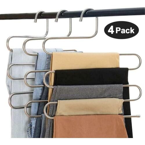 S Type Clothes Pants Hangers Stainless Steel Space Saving Hangers 5 Lay