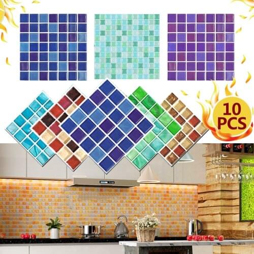 10PCS Self adhesive Mosaic Wall Tile Waterproof Oil-proof Bathroom Kitchen Backsplash DIY Wall Sticker Beautify Decoration PVC