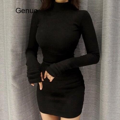 Sexy Winter Womens Dress Knitting Tshirt Skinnly Bodycon Cotton Long Sleeve Girls t Shirt Autumn t Shirt Long Fitting Dress