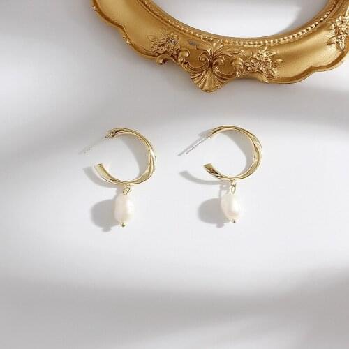 S925 Silver Ear Needle Stud Earrings Baroque Freshwater Irregular Pearl With Brass 14kReal Gold Korea Jewelry for Women HYACINTH