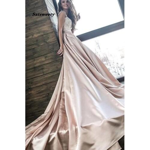 Chic Satin Prom Dresses Off the Shoulder Cheap Lace Sweetheart Champagne Evening Gowns