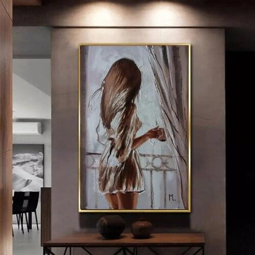Modern Beautiful Girl Stand In Window Canvas Painting Posters and Prints Wall Art Pictures for Living Room Wall Decor Cuadros