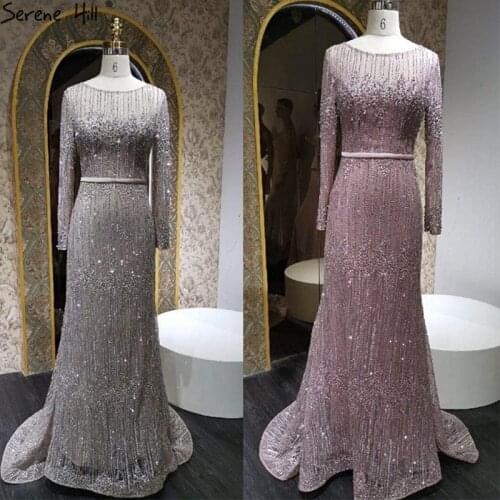2020 New A-Line Luxury Sparkle Evening Prom Dresses Beading Long Sleeves Sexy Formal Gowns Serene Hill DLA70665