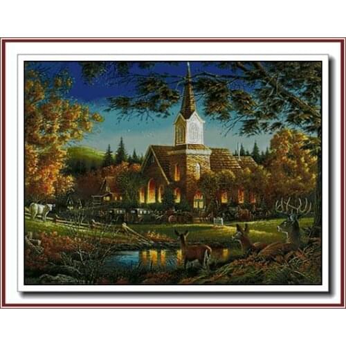 Top Quality Beautiful 14CT Counted Cross Stitch Kits Autumn landscape forest Deer Animal Farm Needlework For Embroidery Decor