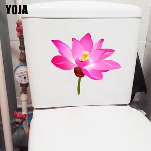 YOJA 21.8*19.5CM Red Lotus Cartoon WC Toilet Decoration Home Living Room Wall Sticker T1-0405