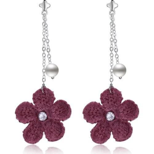 ZEMIOR Hanging Red Flower 925 Sterling Silver Drop Earrings For Women Imitation Pearl Earring Wedding Fine Jewelry New Arrival