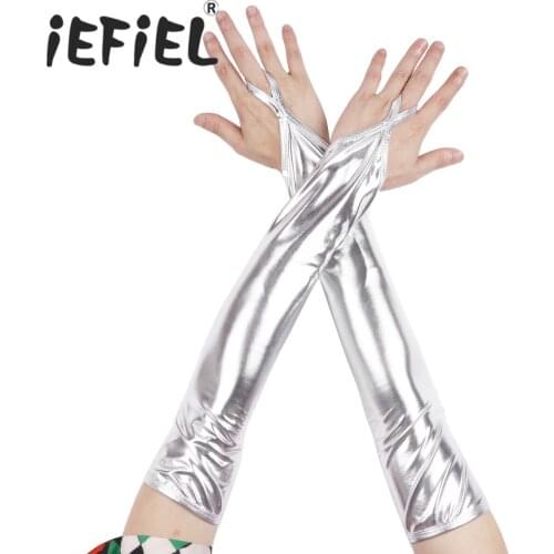 Womens Elbow Length Shimmery Metallic/Fish Scales Printed Fingerless Gloves Costume Night Club Dancewear Party Clubwear Gloves