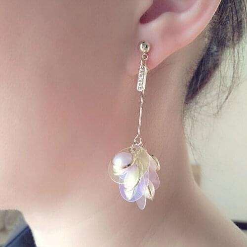 ROSE LIFE Fashion Classic Elegant Pearl Earrings Long Colorful Transparent Sequin Earrings Korean Style Jewellery For Women