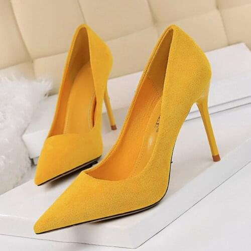 2020 Women 9cm High Heels Pumps Plus Size 10.5 Stripper Escarpins Lady Shoes High Heels Scarpins Yellow Green Blue Prom Pumps