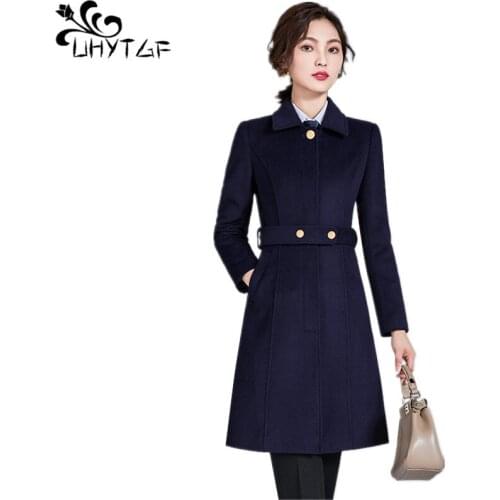 UHYTGF Woolen women coat winter warm jacket women Slim Formal Work clothes Plus size fashion women winter jacket outerwear X700