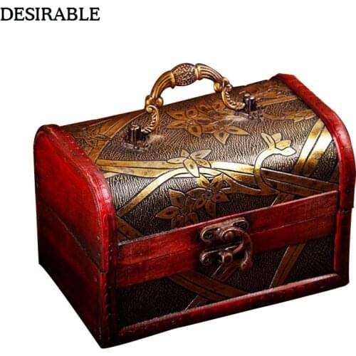 Exquisite Vintage Floral Pattern Wooden Storage Box Treasure Chest Secret Jewelry Souvenir Collection Organizer with Handle 1Pcs