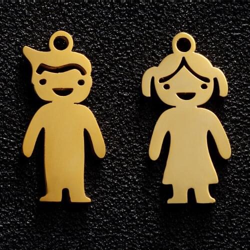 10pcs/lot Stainless Steel Gold Colour Girl And Boy DIY Charm Pendants for Necklaces Jewelry accessories