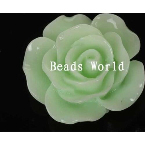 100 Pcs Lightgreen Rose Flower Resin Flatback Cabochon Scrapbook Decoration 15mm(W06002 X 1)