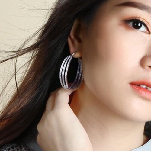 40mm Circle earrings Setting Stunning Cubic Zirconia crystal stones Trendy jewelry Round Big Hoop Earrings for women