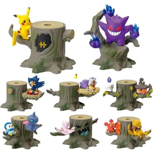 8Pcs/Set Vol.3 Anime Gengar Cubone Mew Murkrow Abra Figure in Forest Tree Pokemones Tree Action Figure Dolls Toys Gifts for Kids
