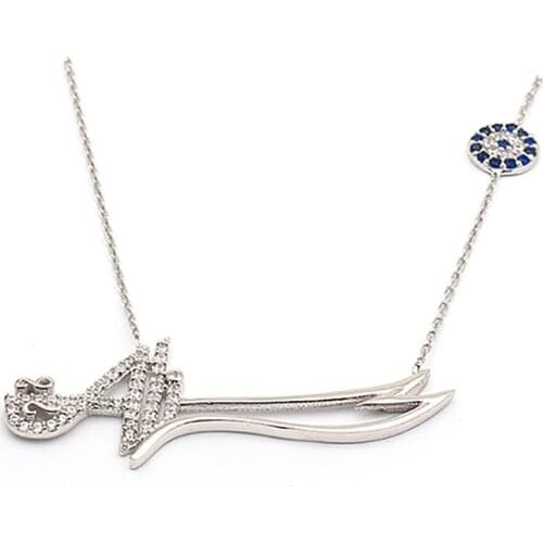 925 Sterling Silver Women Necklace with Evil Eye and Hz. Ali Design