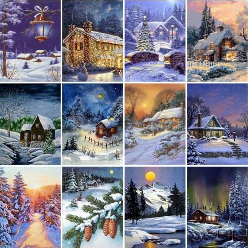 5D DIY Diamond Painting Winter Snow Landscape Full Square Drill Diamond Embroidery Cross Stitch Wall Art Picture of Rhinestone