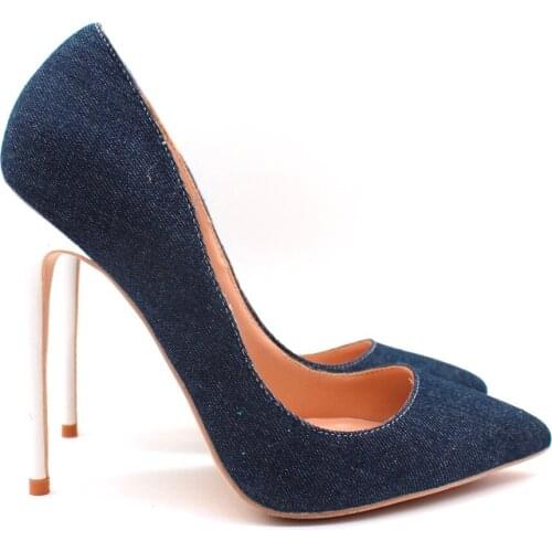 Free shipping fashion women Pumps Blue denim Pointy toe high heels shoes size33-43 12cm 10cm 8cm Stiletto heeled