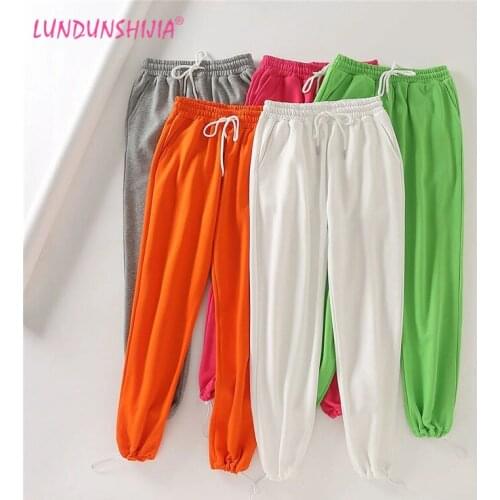 LUNDUNSHIJIA 2020 Spring Summer Fashion Loose Cotton Candy Colors Ladies Trousers Womens Ankle-Length Harem Pants 5 Colors