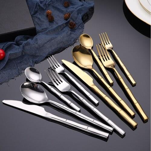 Travel cutlery Set Spoon Table Forks Stainless steel Non-slip Design Golden Cutlery Knife Fork Teaspoon Hiking Tableware Set