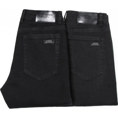 Classic Style Mens Slim Advanced Stretch Jeans Business Fashion Pure Black Grey Denim Trousers Male Tight Pants Male