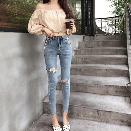 Real shot 2020 new fashion retro design personality stretch jeans womens tight sexy high waist casual small feet ankle jeans