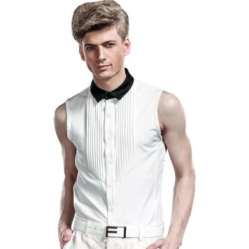 Fanzhuan Free Shipping New male mens fashion casual designer large size summer thin sleeveless shirt Slim fold white 14326