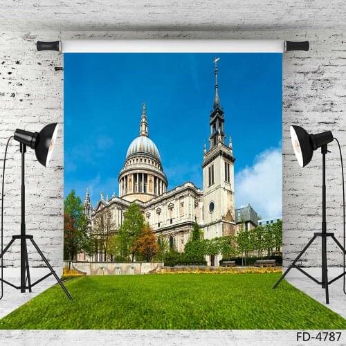 Photo Backdrop Building Grassland Courtyard Custom Background for Portrait Children Baby Pets Toy Photocall Photography Props