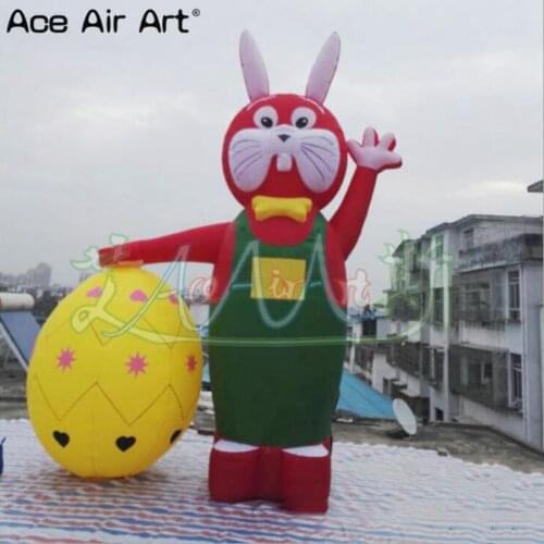 Outdoor 4m H giant Easter combination decoration ,inflatable red bunny in Green with a yellow egg