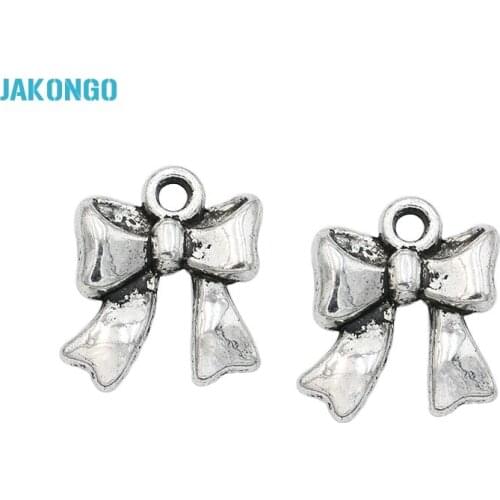 JAKONGO Antique Silver Plated Zinc Alloy Butterfly Knot Bow Charms Pendants for Jewelry Making DIY Handmade Craft 17x15mm