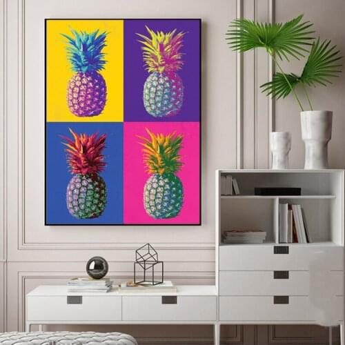 Colorful Pineapple Andy Warhol Famous Artwork Oil Painting on Canvas Posters and Prints Wall Art Pictures for Living Room Decor