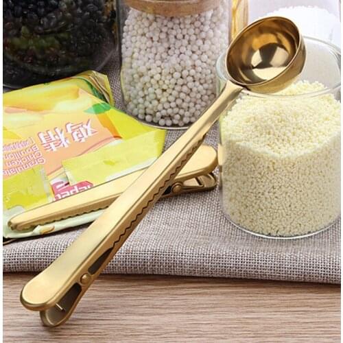 2 in 1 Coffee Spoon Stainless Steel Coffee Measuring Spoon With Clip Sugar Coffee Scoop Gold Tool Tea Spoon Vintage Coffee Clip