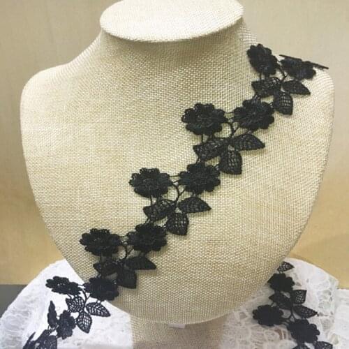 Polyester 5CM Wide polyester soluble flower lace trim ribbon black,Free Shipping -YY