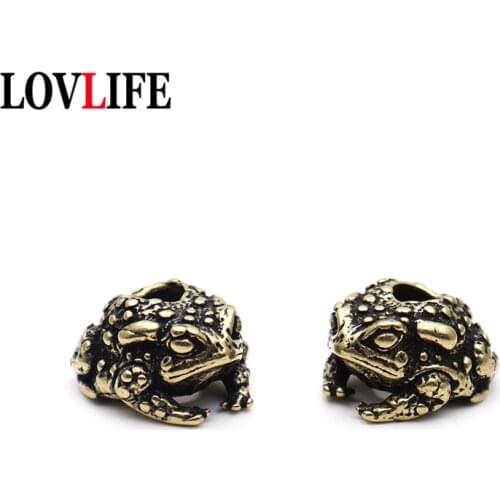 Retro Brass Frog Knife Beads DIY EDC Outdoor Tool Lanyard Hanging Jewelry Accessories Toad Umbrella Rope Keychain Pendants Gifts