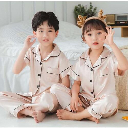Summer Boys Girls Pajama Set New Design Stain Homefit Textile For Children Clothes for Teens Pyjama Suits Kids Silk Sleepwears