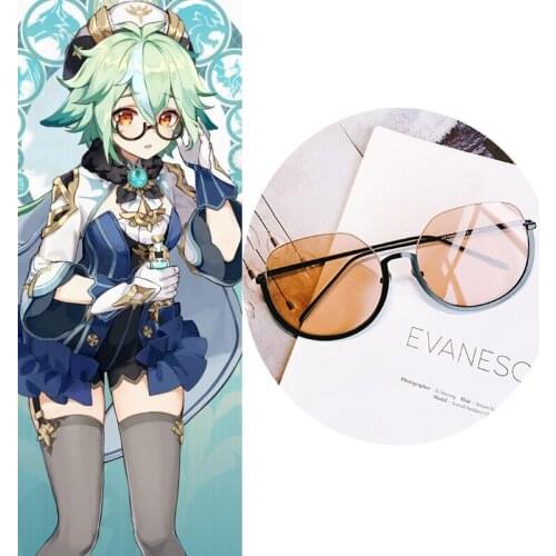 New Game Genshin Impact Halloween Carnival Cosplay Costume Accessories Men Women Round Metal Half Frame Glasses Cosplay Prop