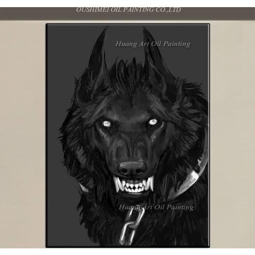 New Hand Painted Oil Painting Hand Roar Wolf Painting Home Decoration Wall Painting On Canvas Modern Black Animals Picture