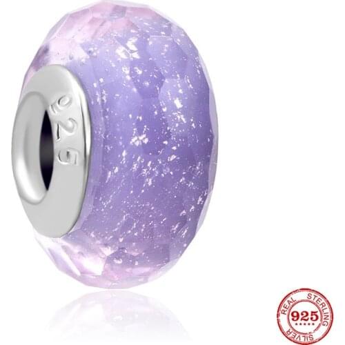 New Original Silver Color Purple Murano Glass Bead Fit European Pandora Charms Bracelet Bangles Diy Jewelry P599