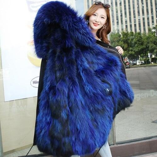 Oversive thikcer warm natural fur parkas female winter Long raccoon fur liner detachable fur coat real fox fur hooded coats F09