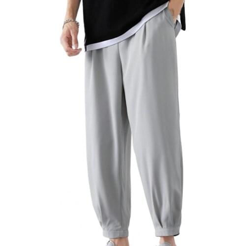 Solid Color Men Pants Ankle-length Smooth Wide Leg Ankle Tied Oversize Pants Sweatpants