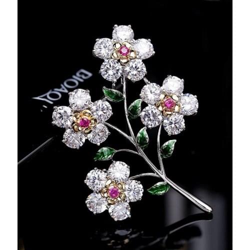 OKILY Beautiful Colored Zircon Flower Brooches Pins for Women Bridal Bouquet Pin and Brooch Wedding Pin Broach Femme Scarf Clip