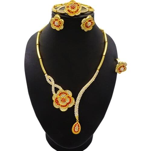 Arabic Dubai Jewelry Set For Women Earrings Ethiopian African Chain Gold Color Necklace Wedding Bridal Gift