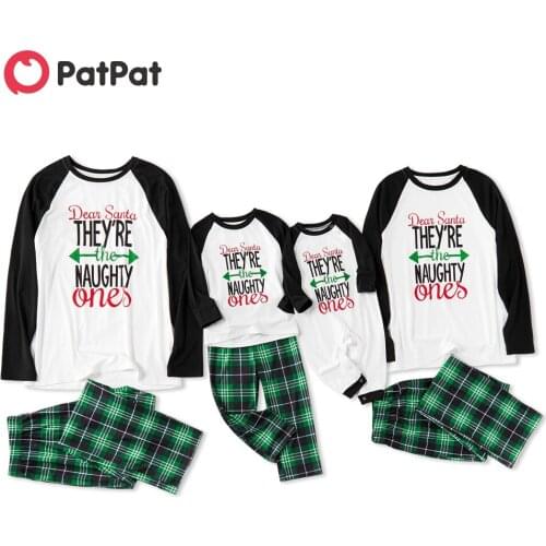 PatPat Family Look Christmas Letter Contrast Top and Plaid Pants Party Pajama Sets Letter Positioning print Matching Pajamas