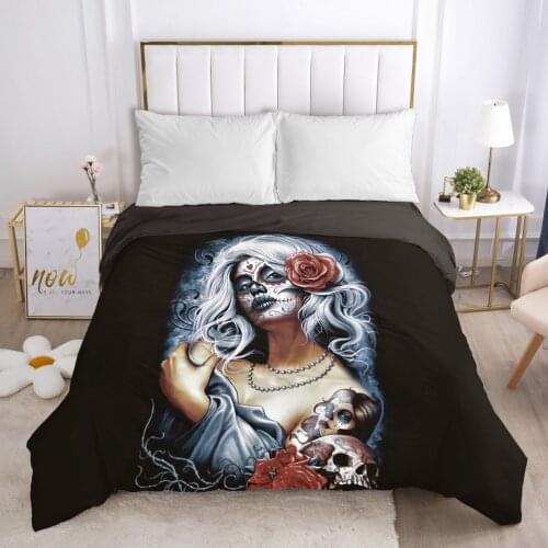 Skull Woman lady Duvet cover Quilt/Blanket/Comfortable Case 140x200 240x220 Queen King Single Bedding for Home White hair