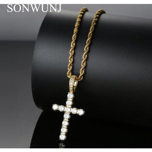 Hip Hop cross Pendant Copper Micro pave with AAA Zircon Stone Necklace Jewelry for men and women CN020