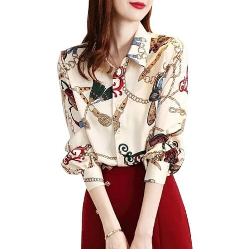 High-quality Trend Slim V-neck Shirt Women Vintage 2021 New Spring Autumn Elegant Long Sleeve Top Loose Office Work Print Blouse