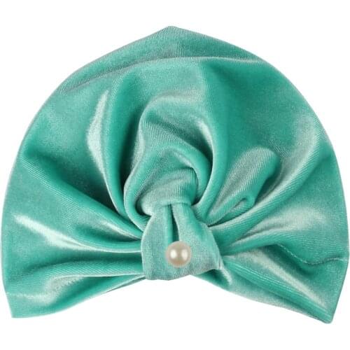 Newborn Baby Boy Girl Pearls Pleuche Knotted Hat Warm Beanie Headwear Turban Infant Toddler Cap Baby Winter Hat Czapka Zimowa