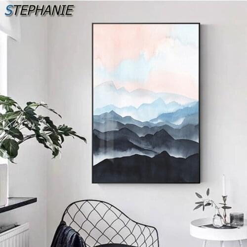 Modern Sunrise Mountain Canvas Minimalism Painting Abstract Colorful Pink Poster Print Wall Picture for Living Room HD Wall Art